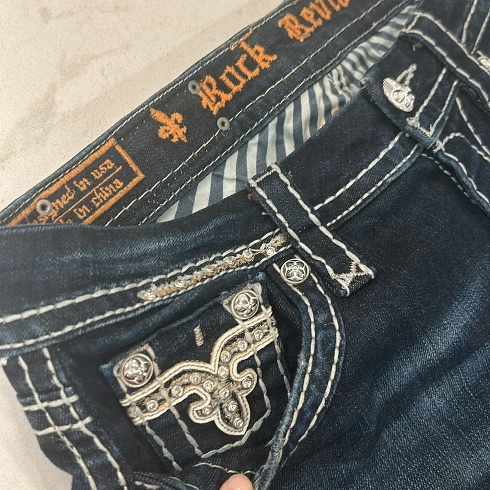 Rock Revival Karla Skinny Jean 27 Embellished Bling Low Rise Dark Wash - Picture 6 of 16